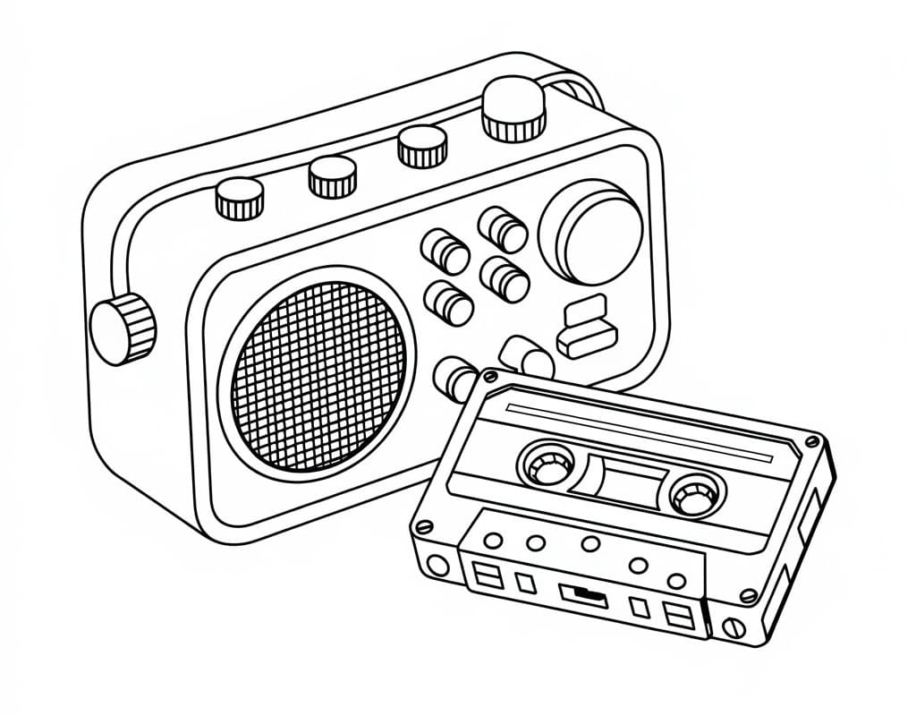 Y2K Radio and Cassette Tape coloring page