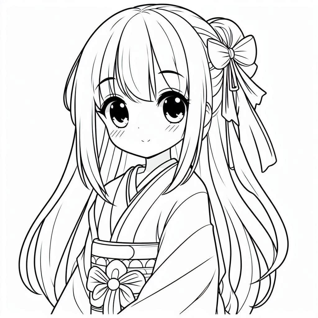 Cheerful Long Hair Anime Girl