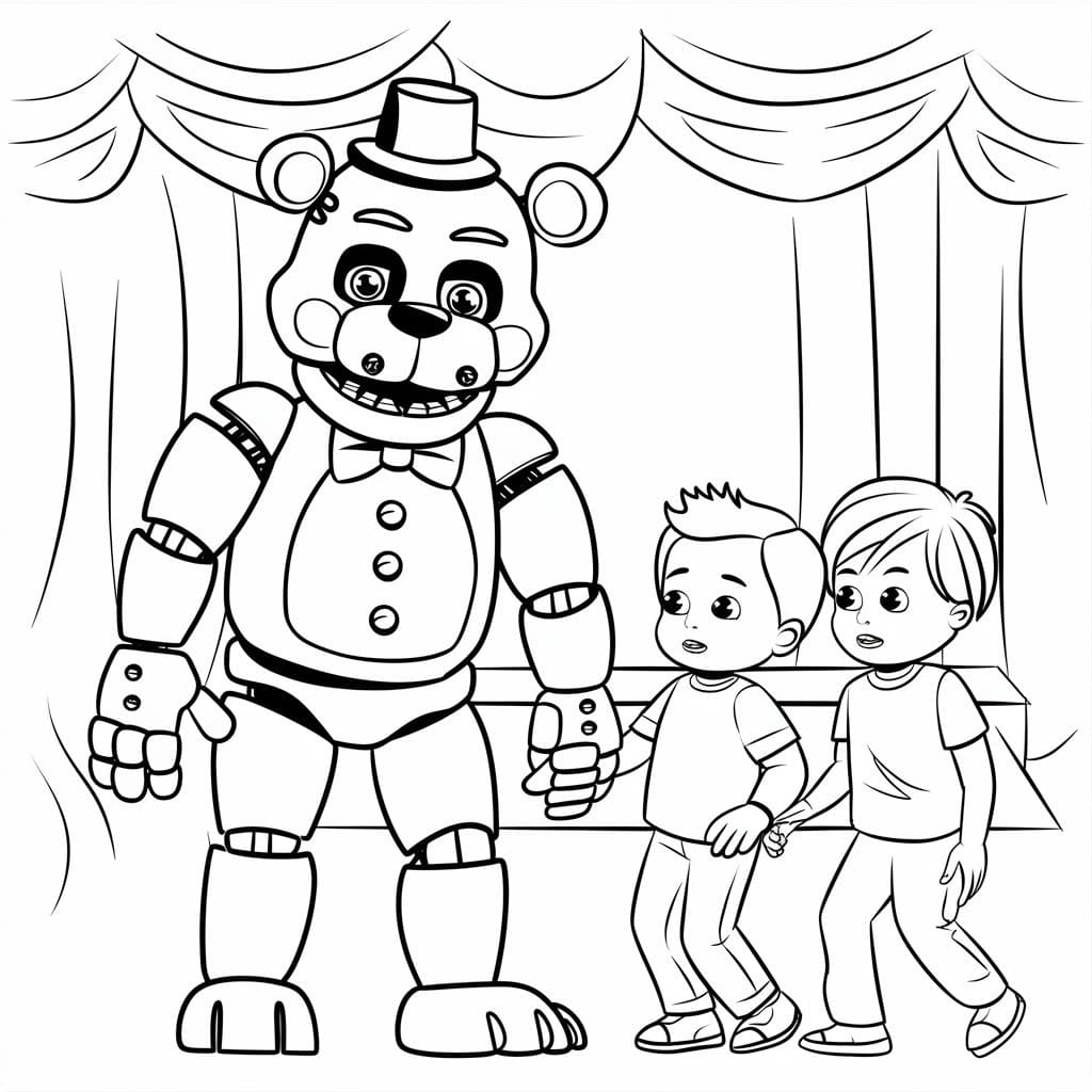 Freddy Fazbear and Children coloring page