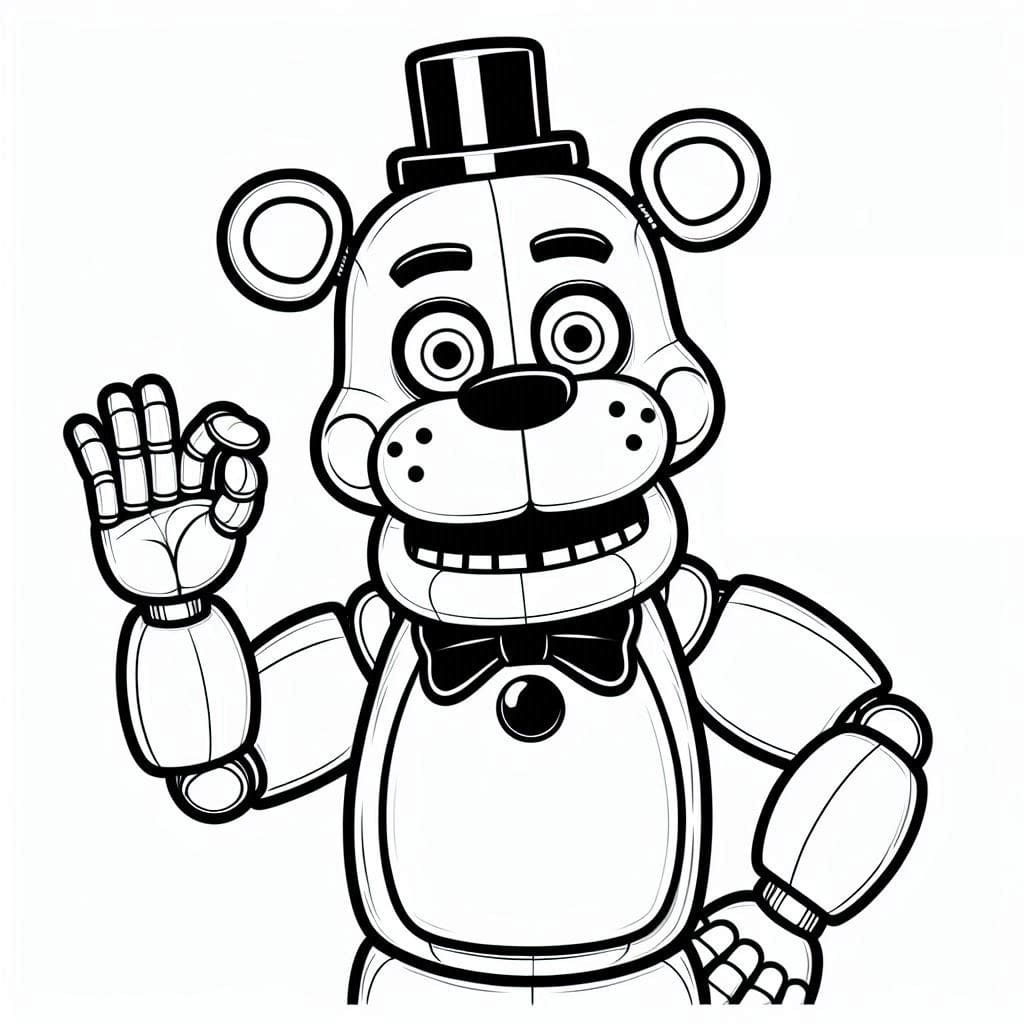 Freddy Fazbear is Waving Hand coloring page