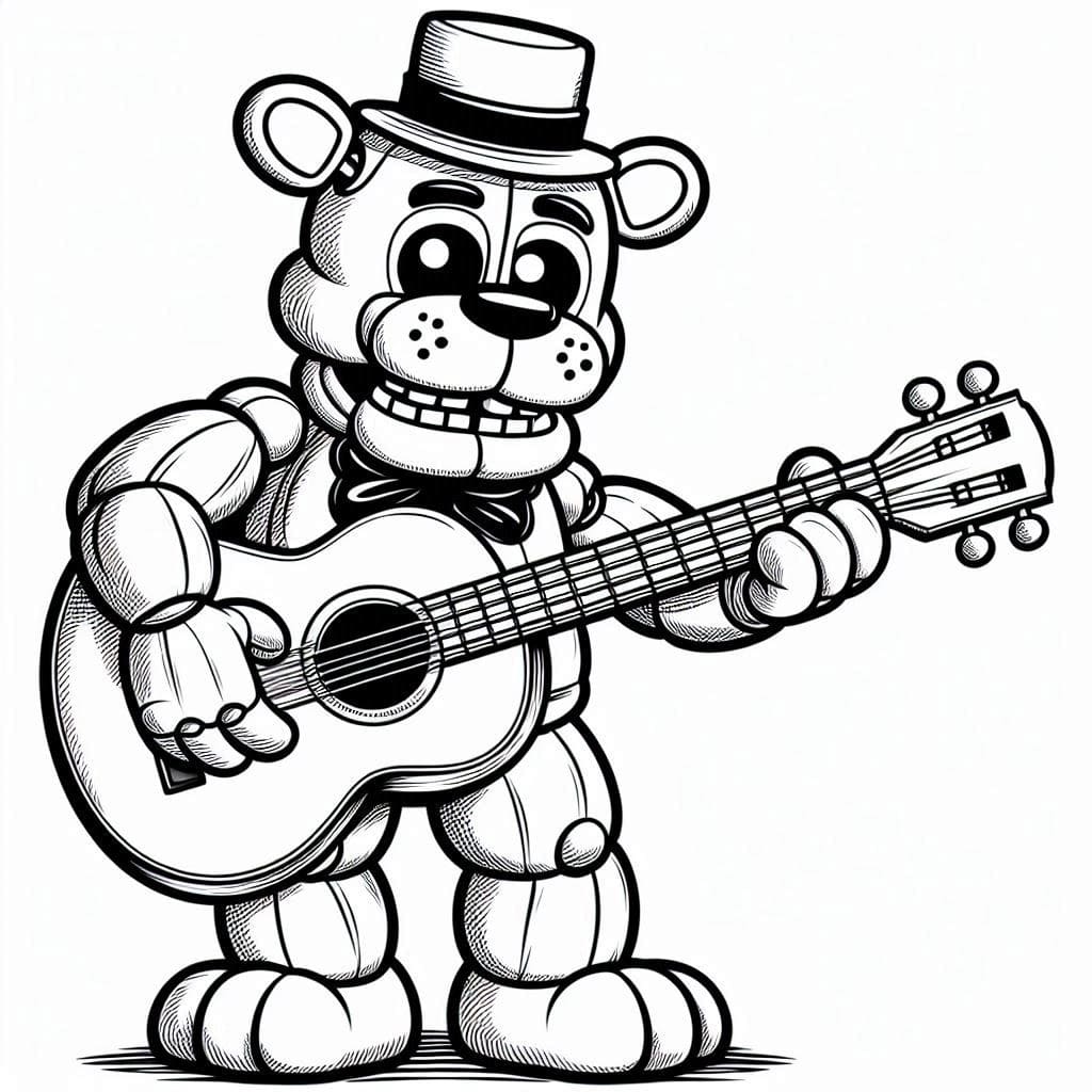 Freddy Fazbear with Guitar coloring page