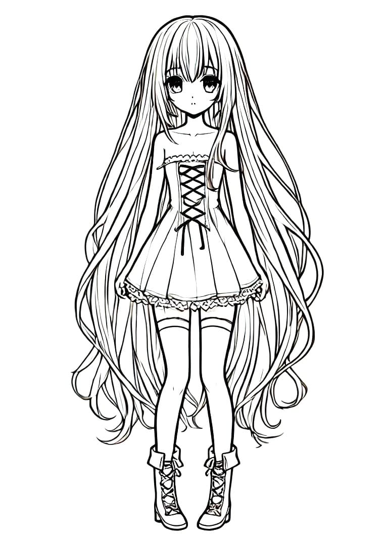 Free Drawing of Long Hair Anime Girl