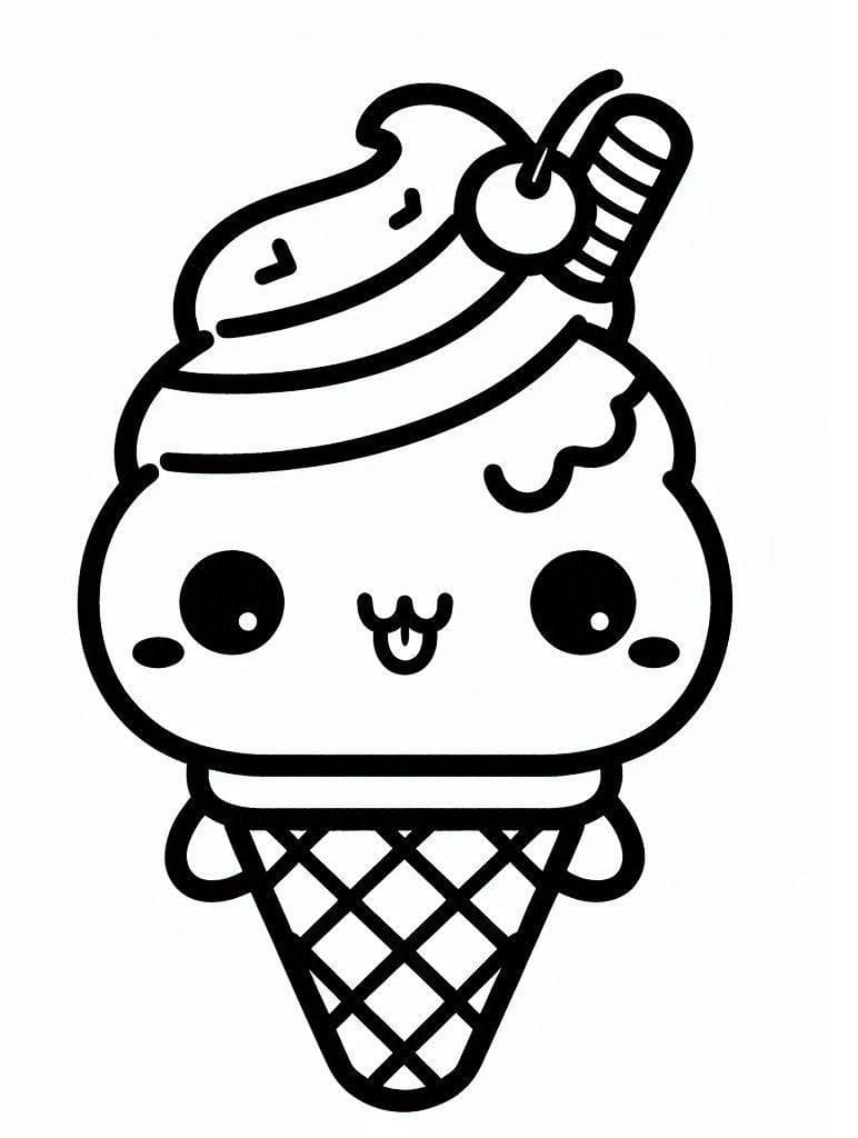 Free Printable Kawaii Ice Cream coloring page