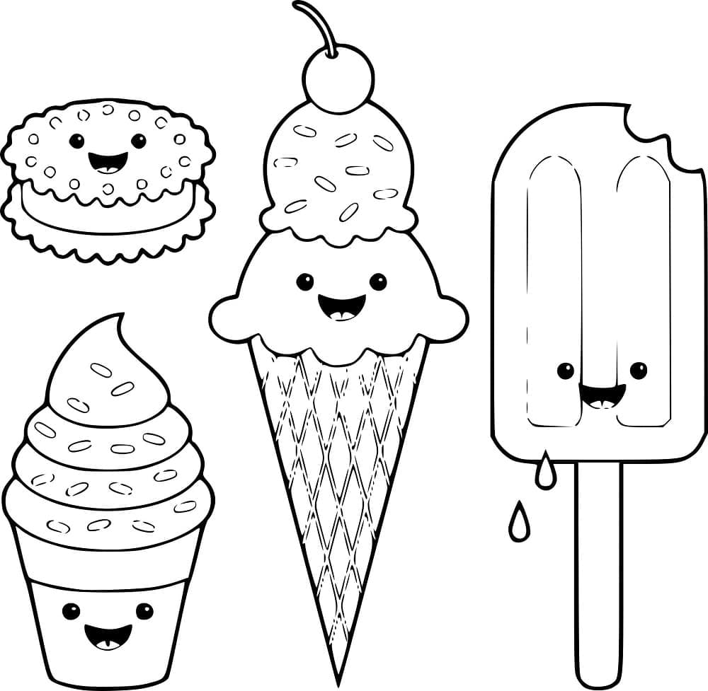 Funny Kawaii Foods coloring page