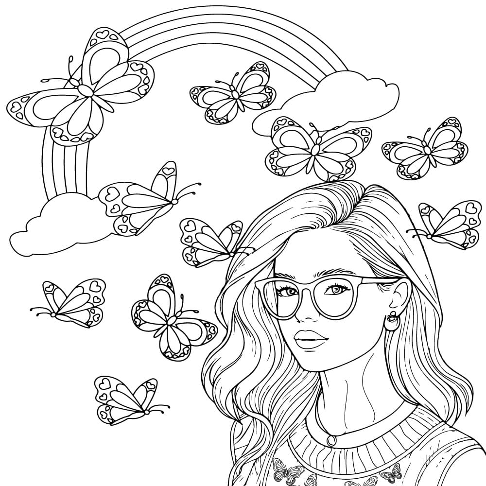 Girl and Butterflies Preppy