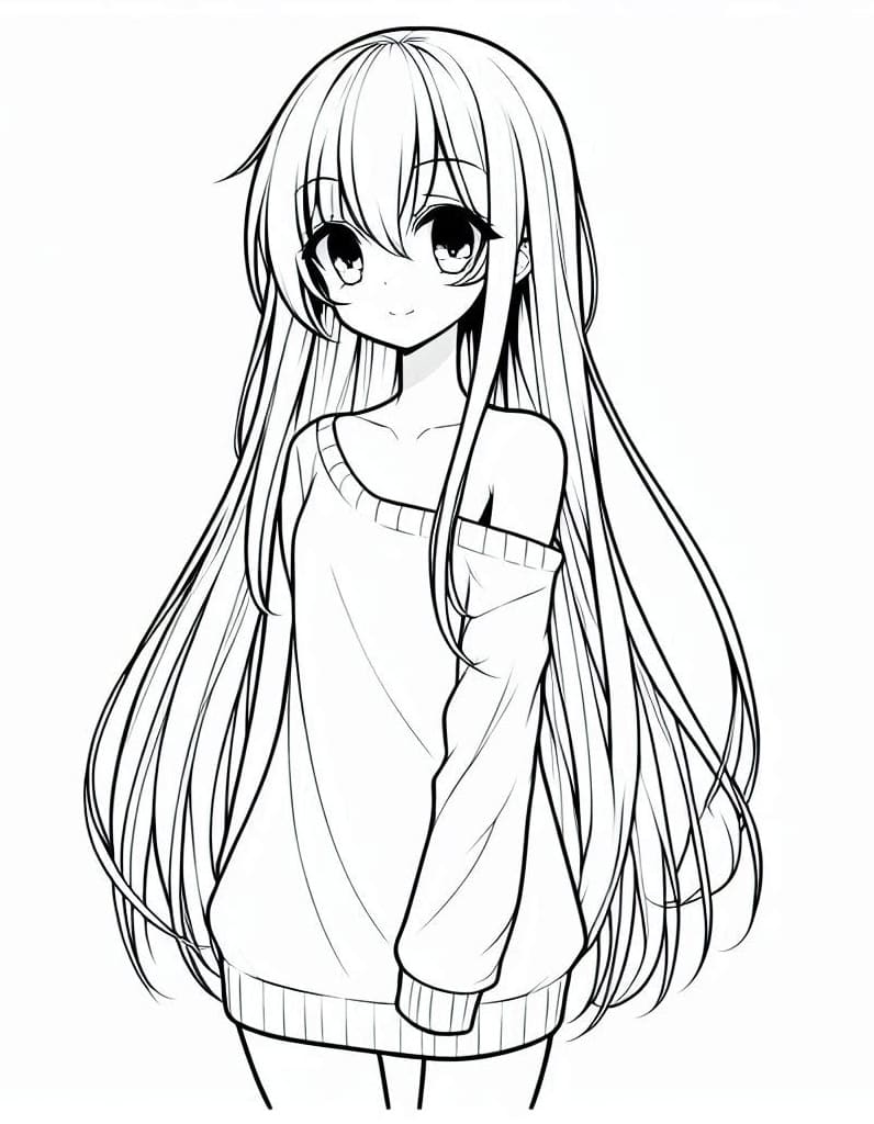 Happy Long Hair Anime Girl