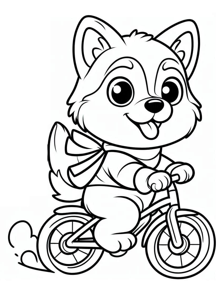 Husky is Riding Bike coloring page