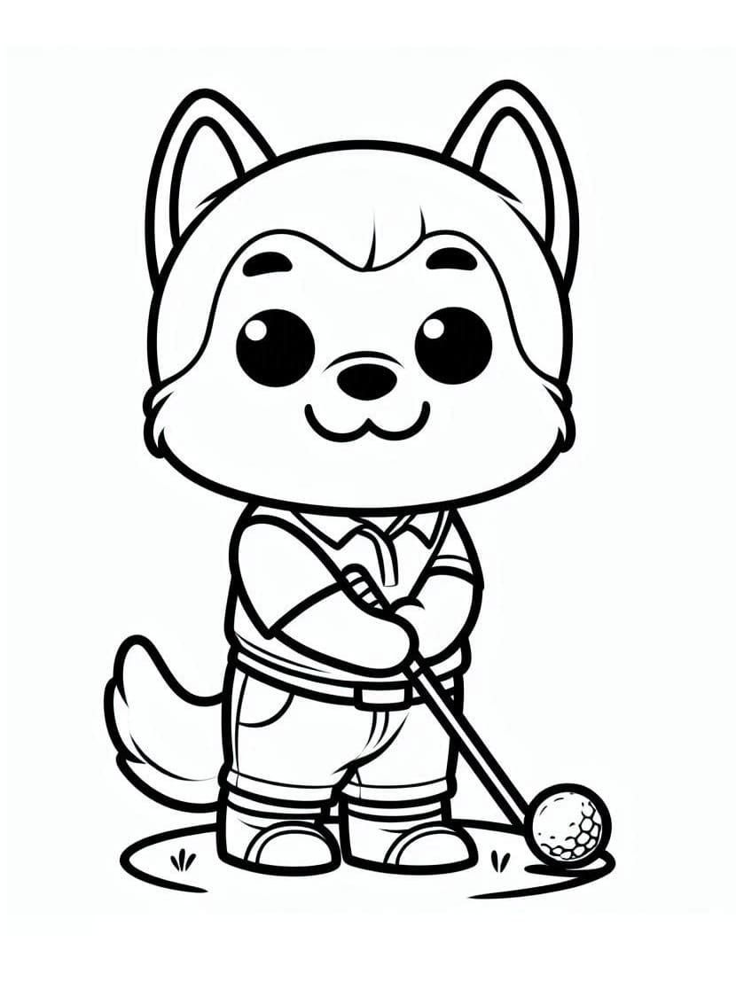 Husky Plays Golf coloring page