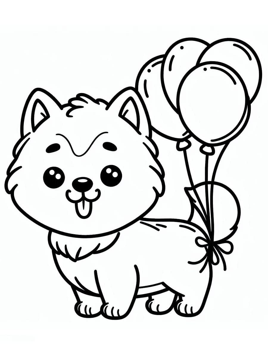 Husky with Balloons