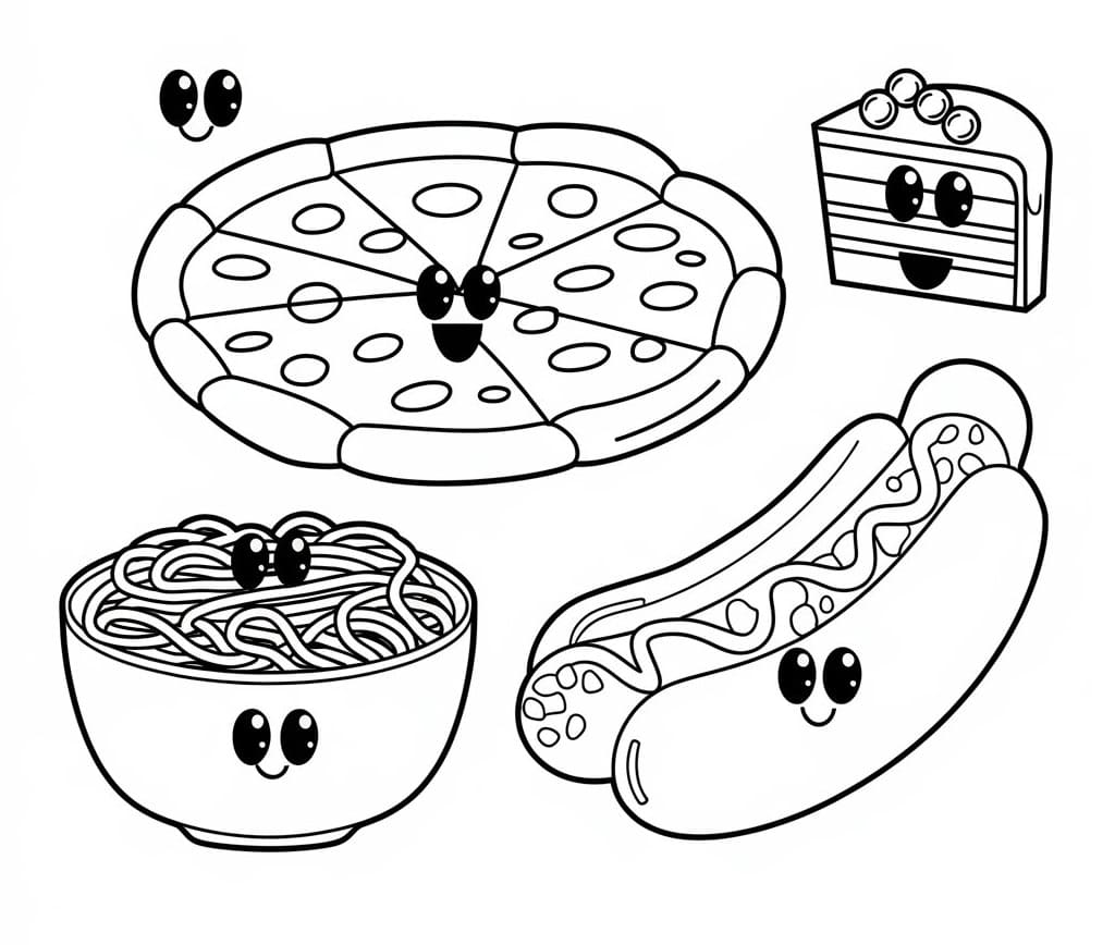 Kawaii Foods Free Printable coloring page