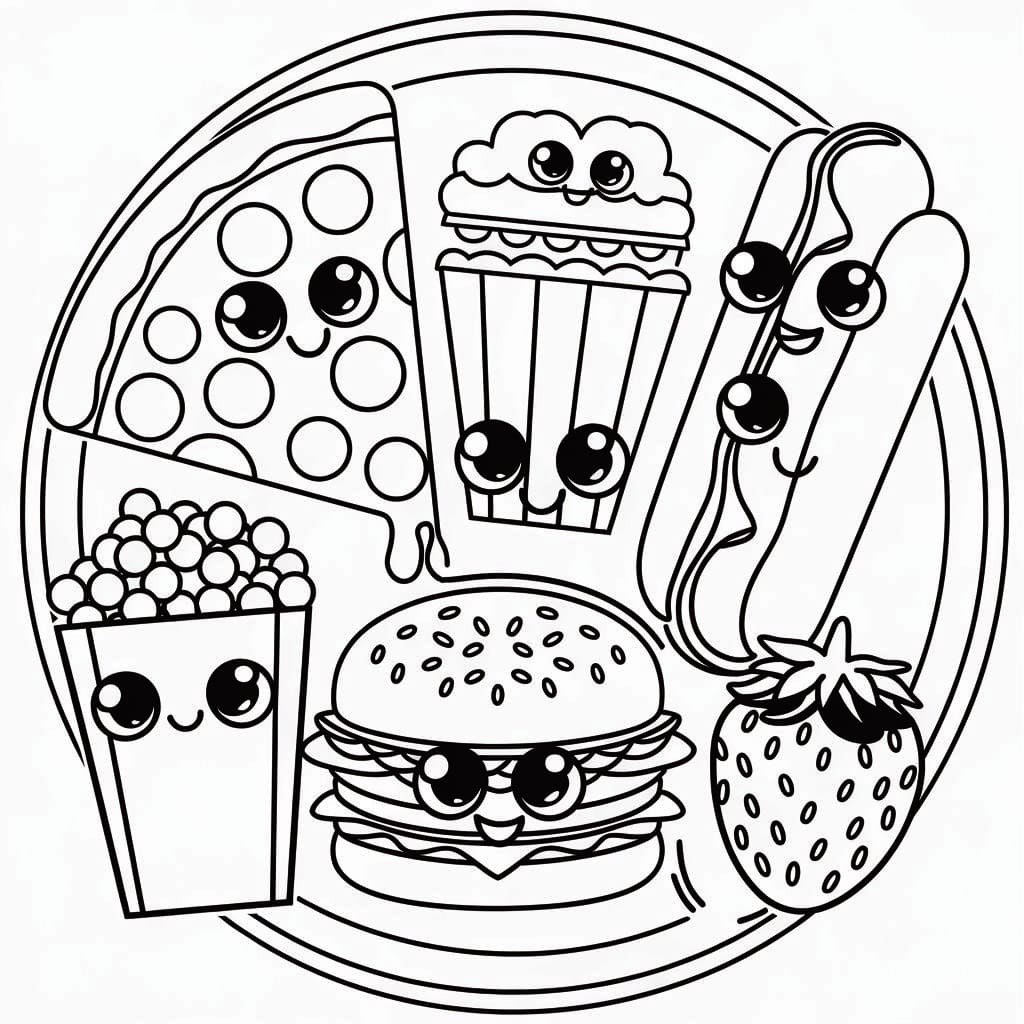 Kawaii Foods Printable coloring page