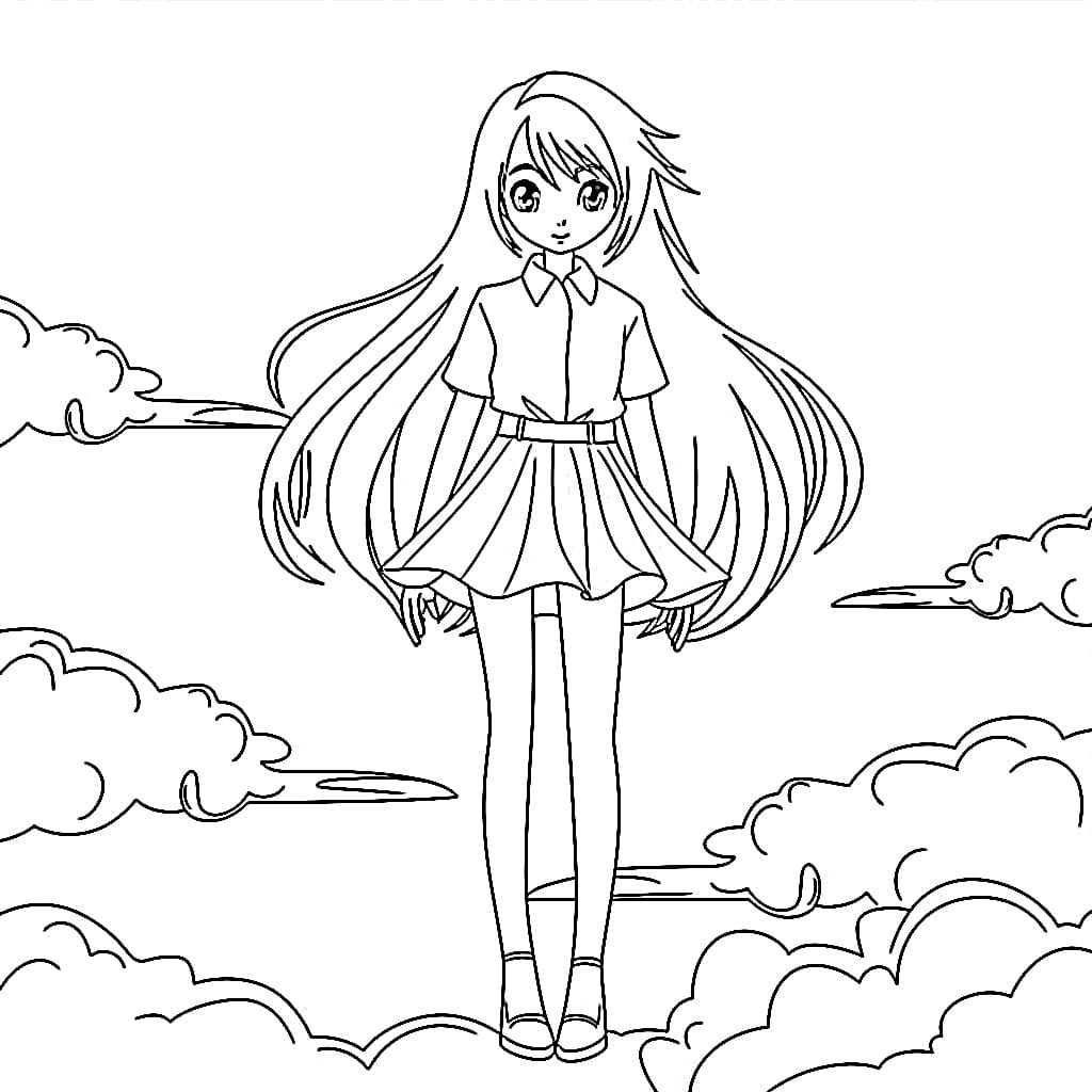 Long Hair Anime Girl in the Sky