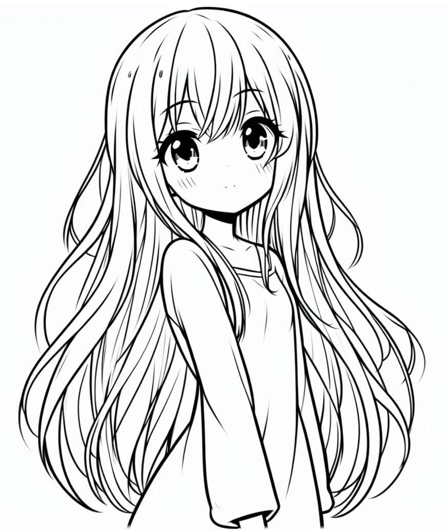 Long Hair Anime Girl Printable For Kids