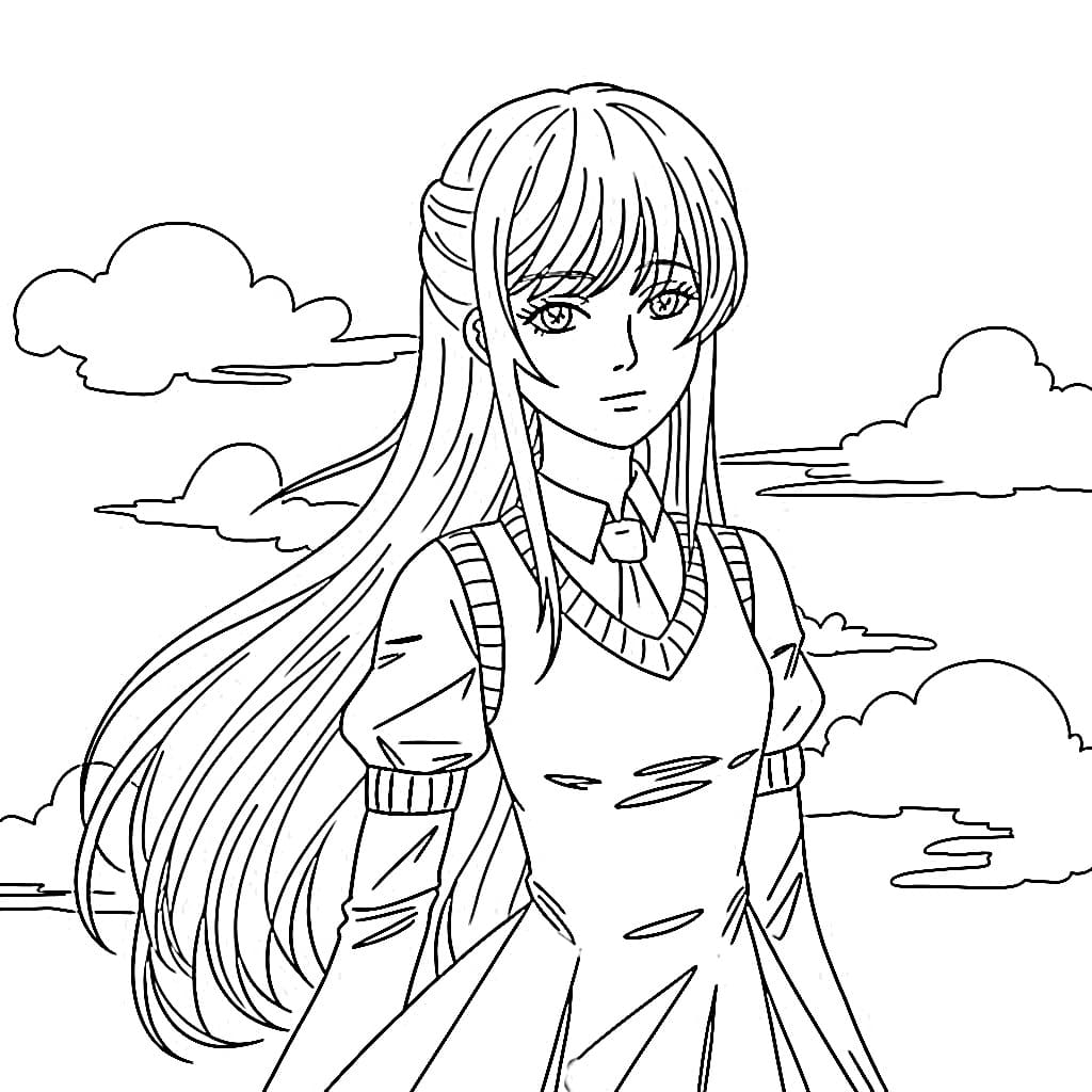 Long Hair Anime Girl with Clouds