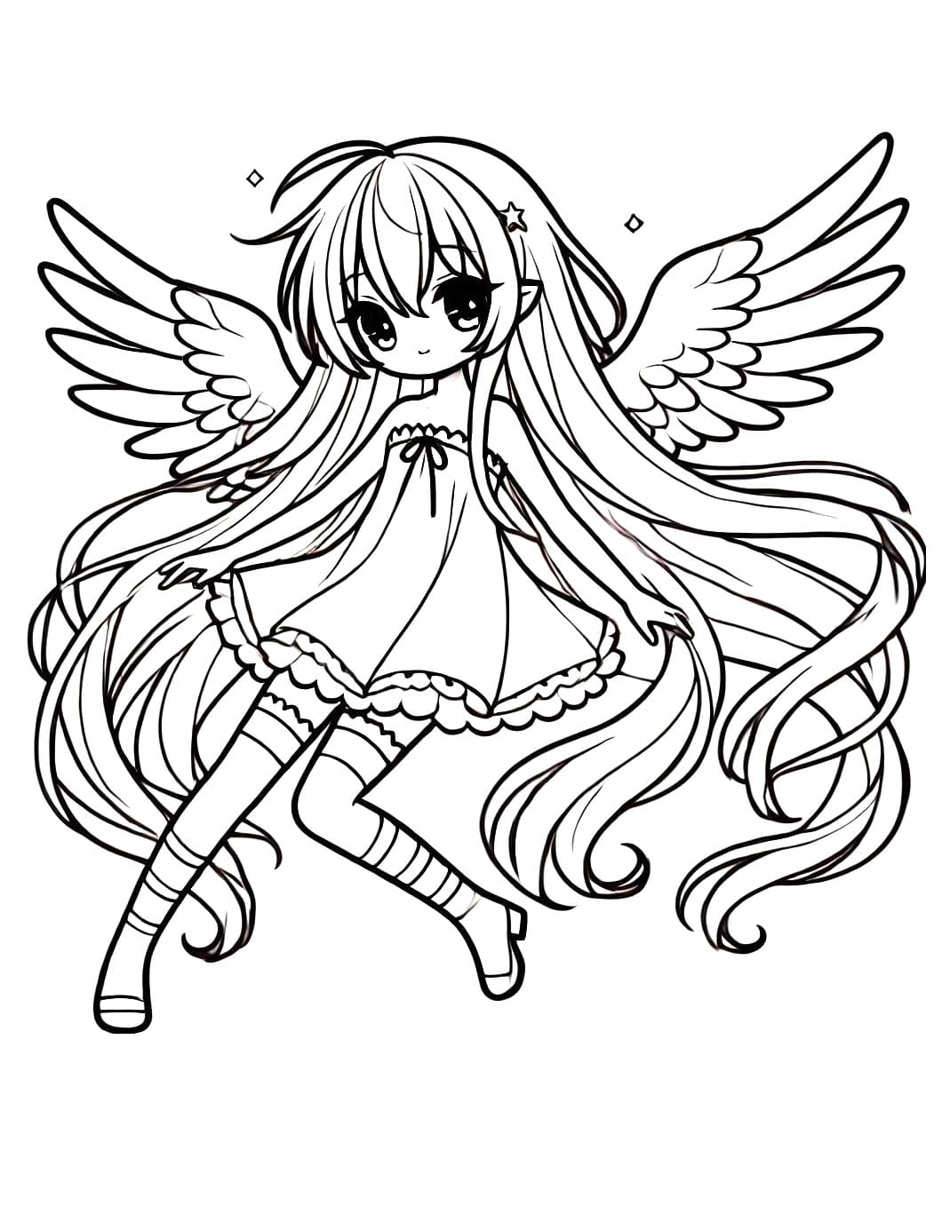 Long Hair Anime Girl with Wings