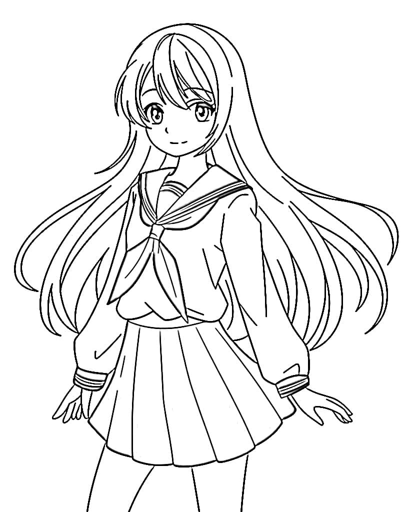 Long Hair Anime Student Girl