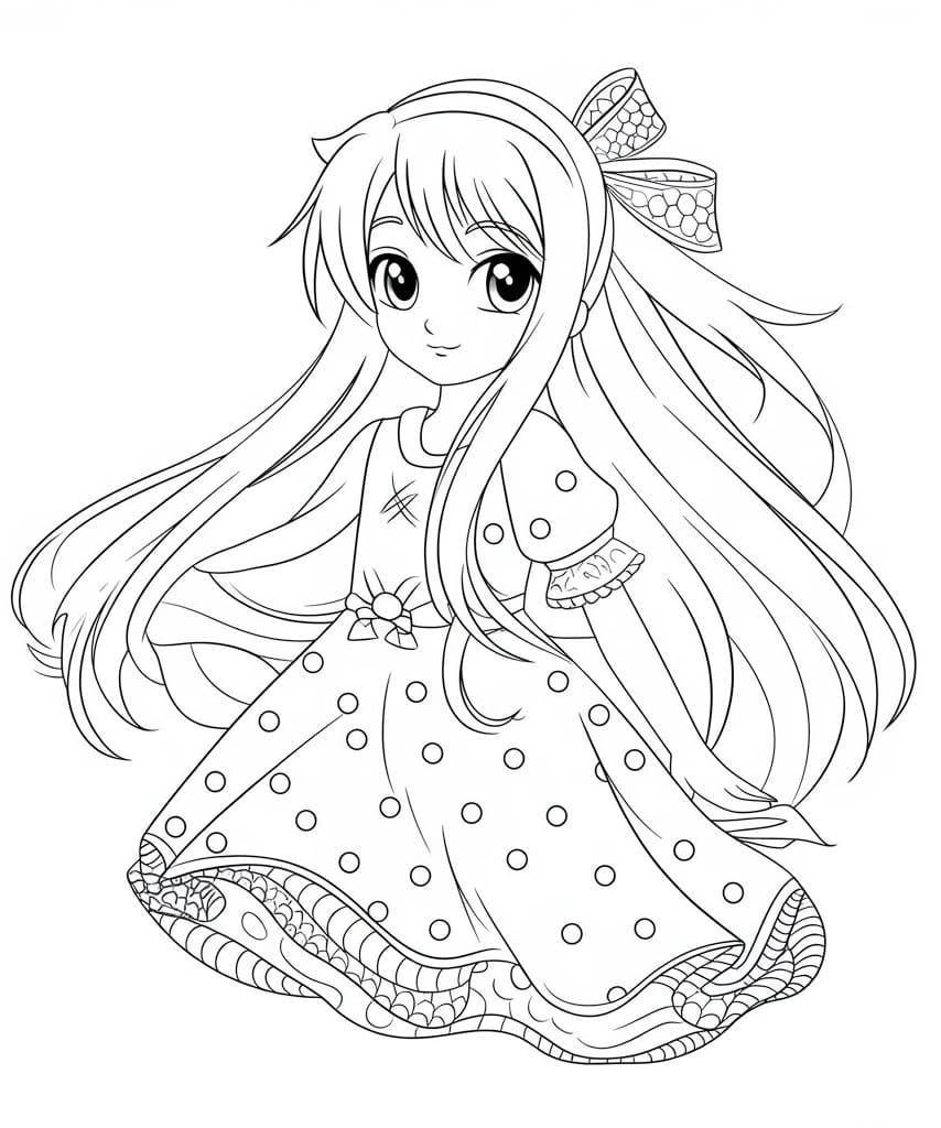 Long Hair Anime Girl coloring pages