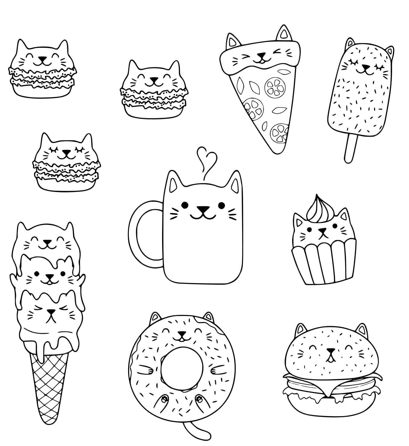 Print Kawaii Foods coloring page