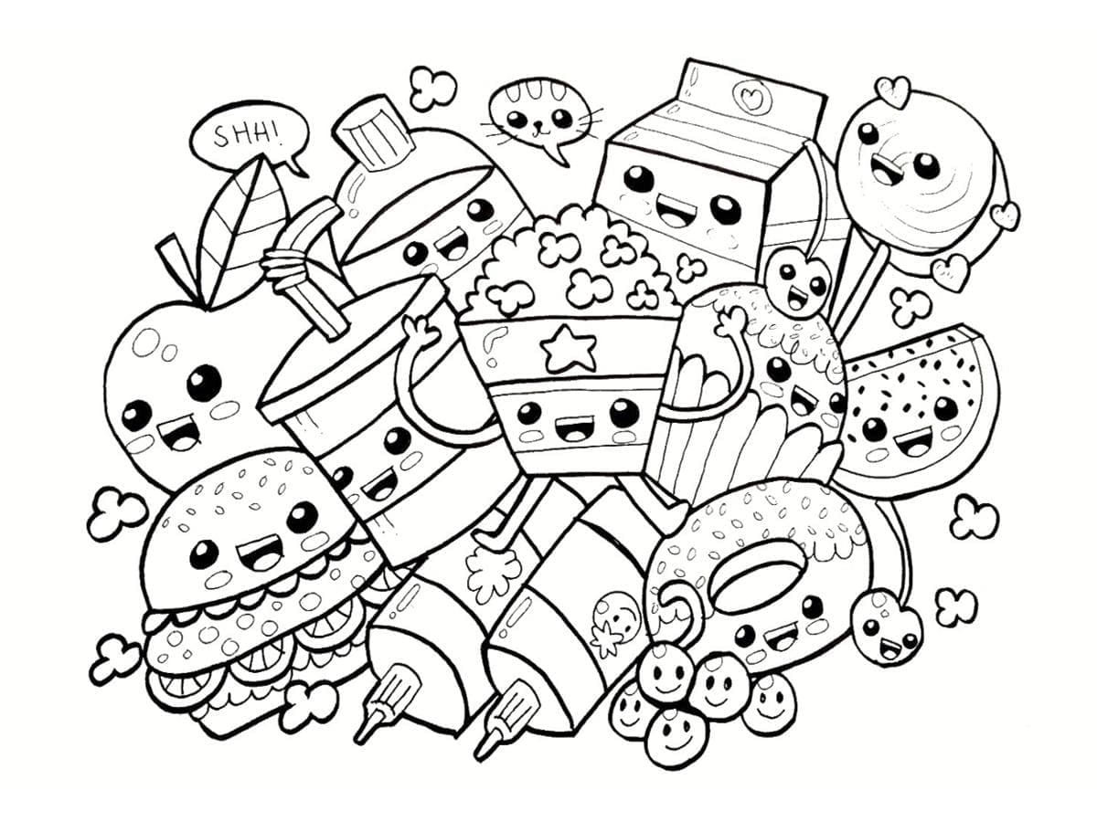 Printable Free Kawaii Foods coloring page