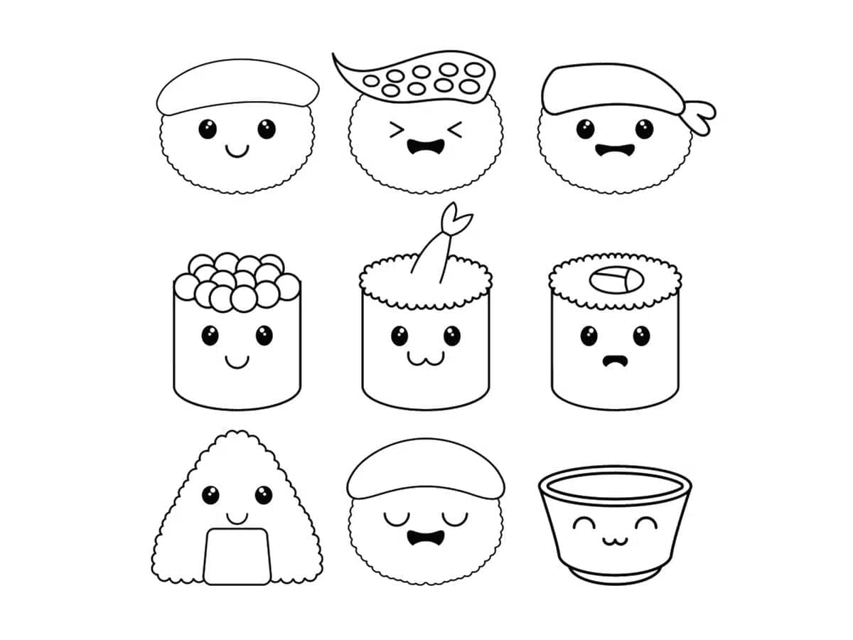 Simple Kawaii Sushi coloring page