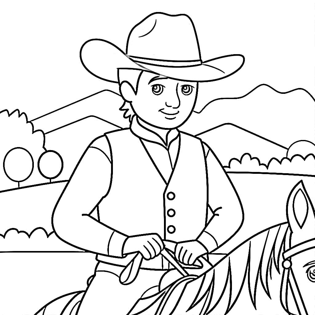 A Happy Cowboy coloring page