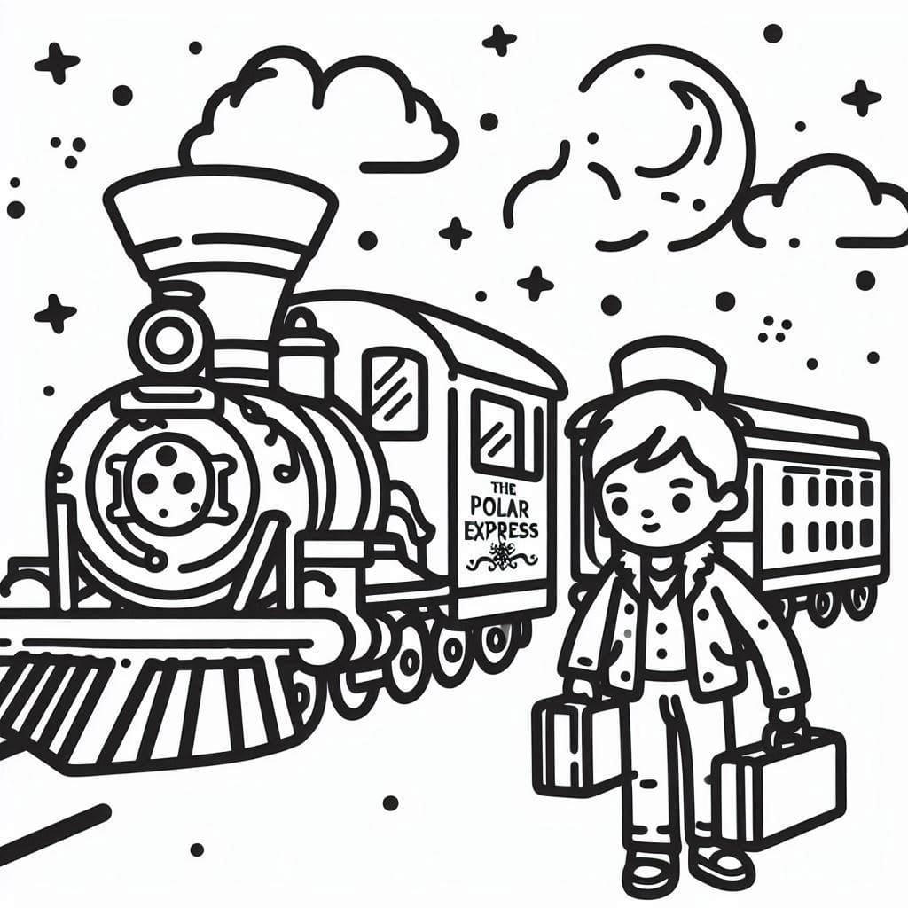 Boy and Polar Express coloring page