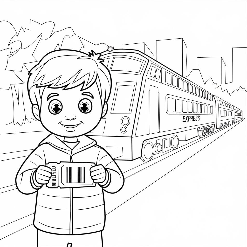 Boy and Polar Express Train coloring page