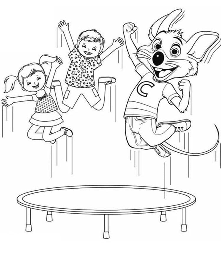 Chuck E. Cheese and Kids coloring page