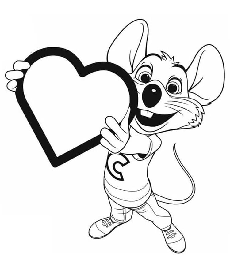 Chuck E. Cheese with Heart coloring page