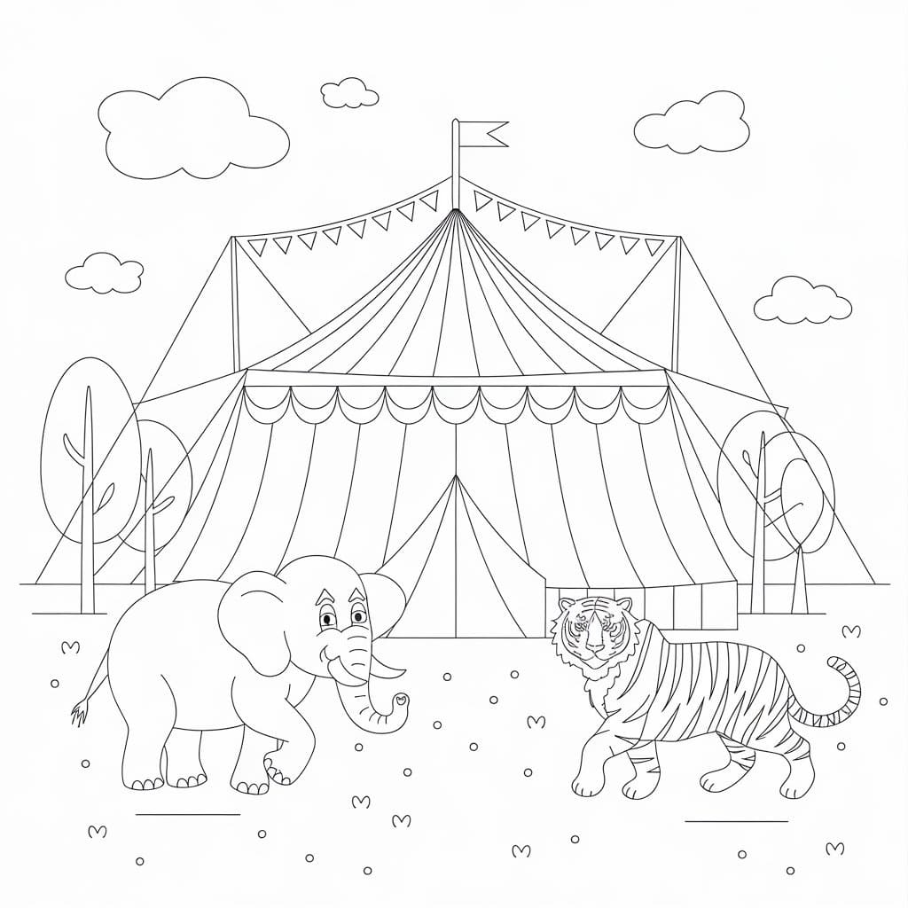 Circus Tiger and Elephant