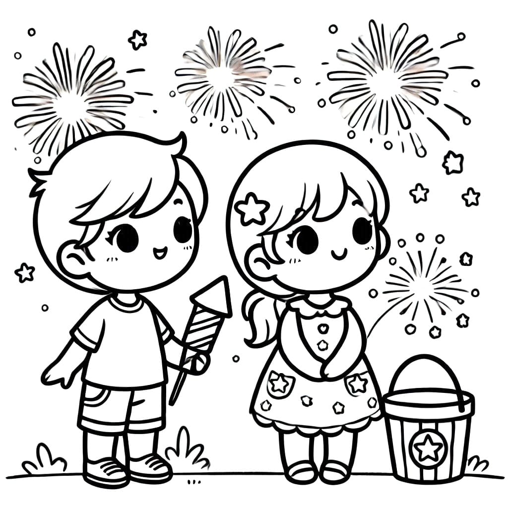 Cute Kids Watching Fireworks