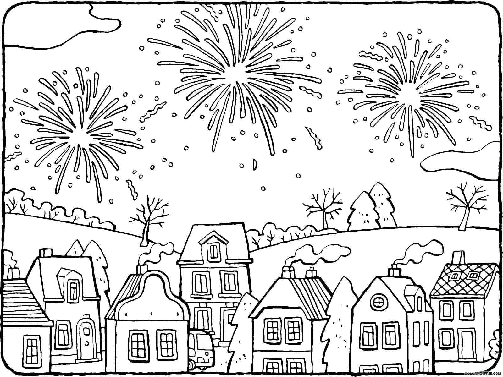 Fireworks in the City coloring page