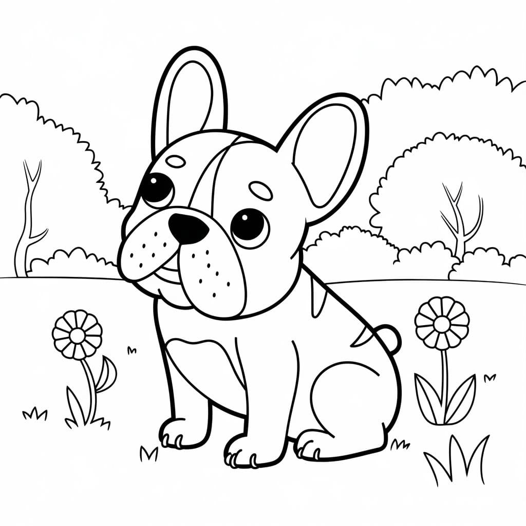 French Bulldog with Flowers