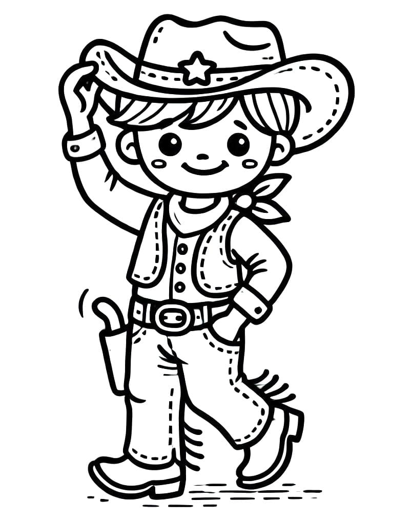 Friendly Cowboy coloring page