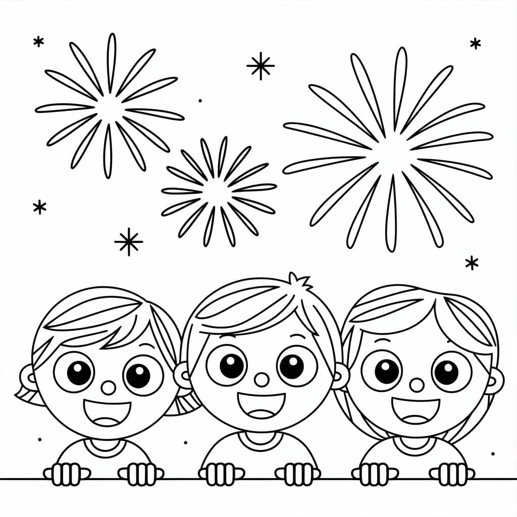 Kids and Fireworks coloring page