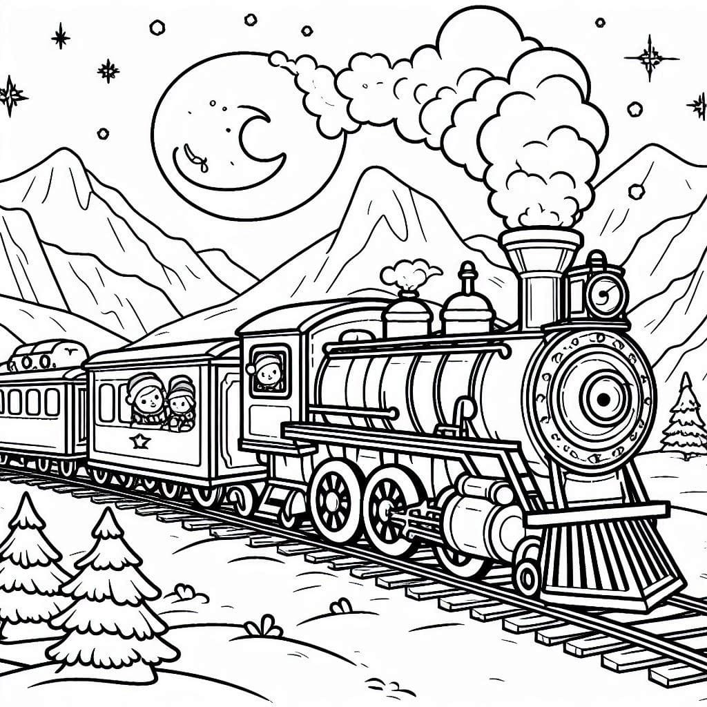 Kids on Polar Express Train coloring page