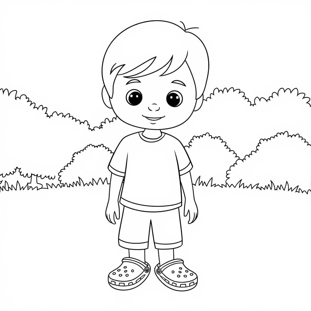 Little Boy with Crocs coloring page