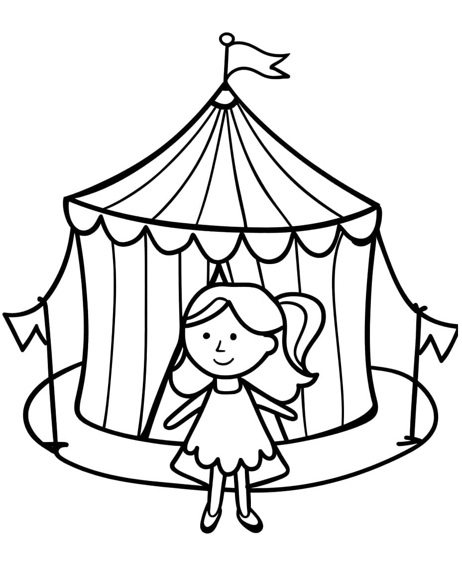 Little Girl and Circus coloring page