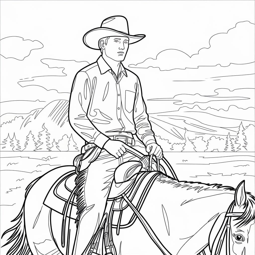 Realistic Cowboy coloring page