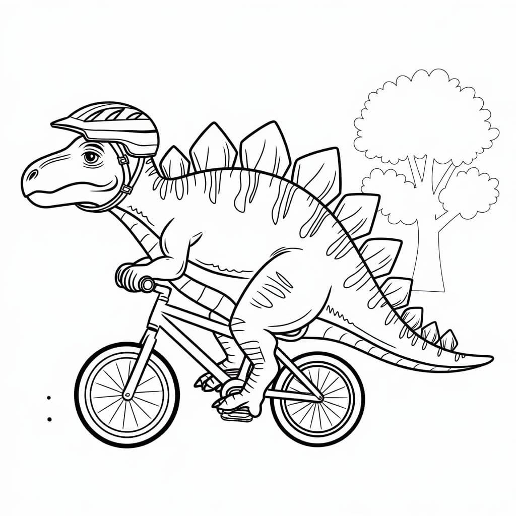 Stegosaurus Riding Bike coloring page