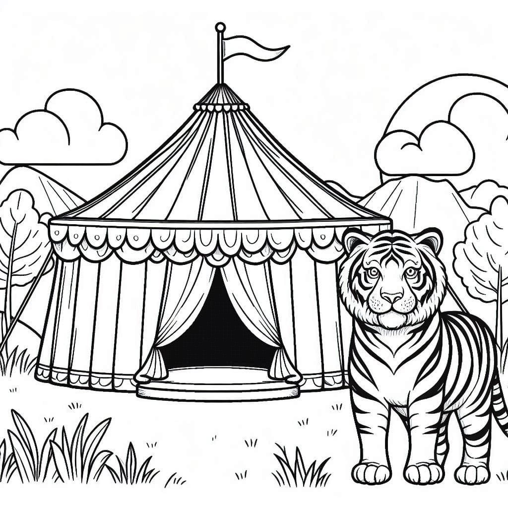 Tiger and Circus coloring page