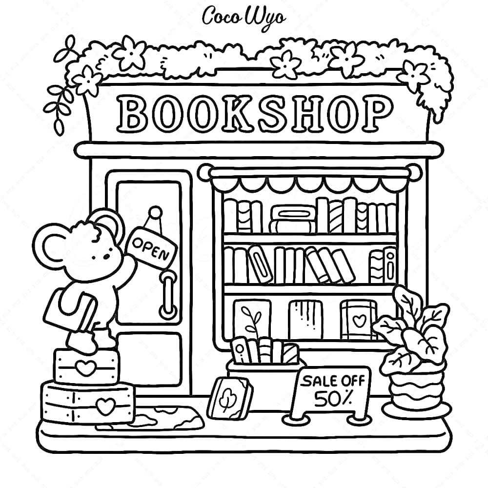 Coco Wyo Bookshop coloring page