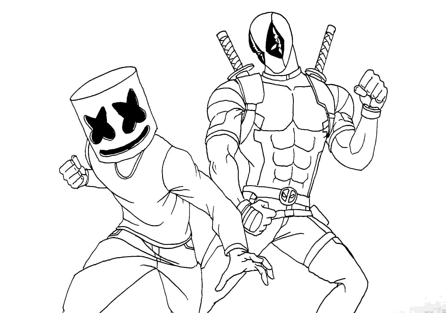 Marshmello and Deadpool coloring page