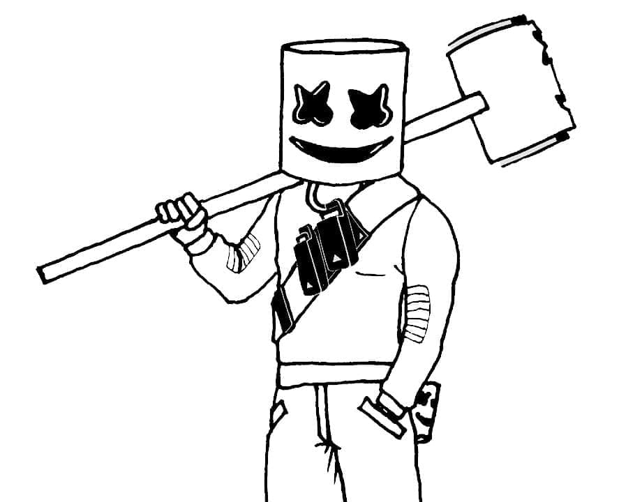 Marshmello with Hammer coloring page