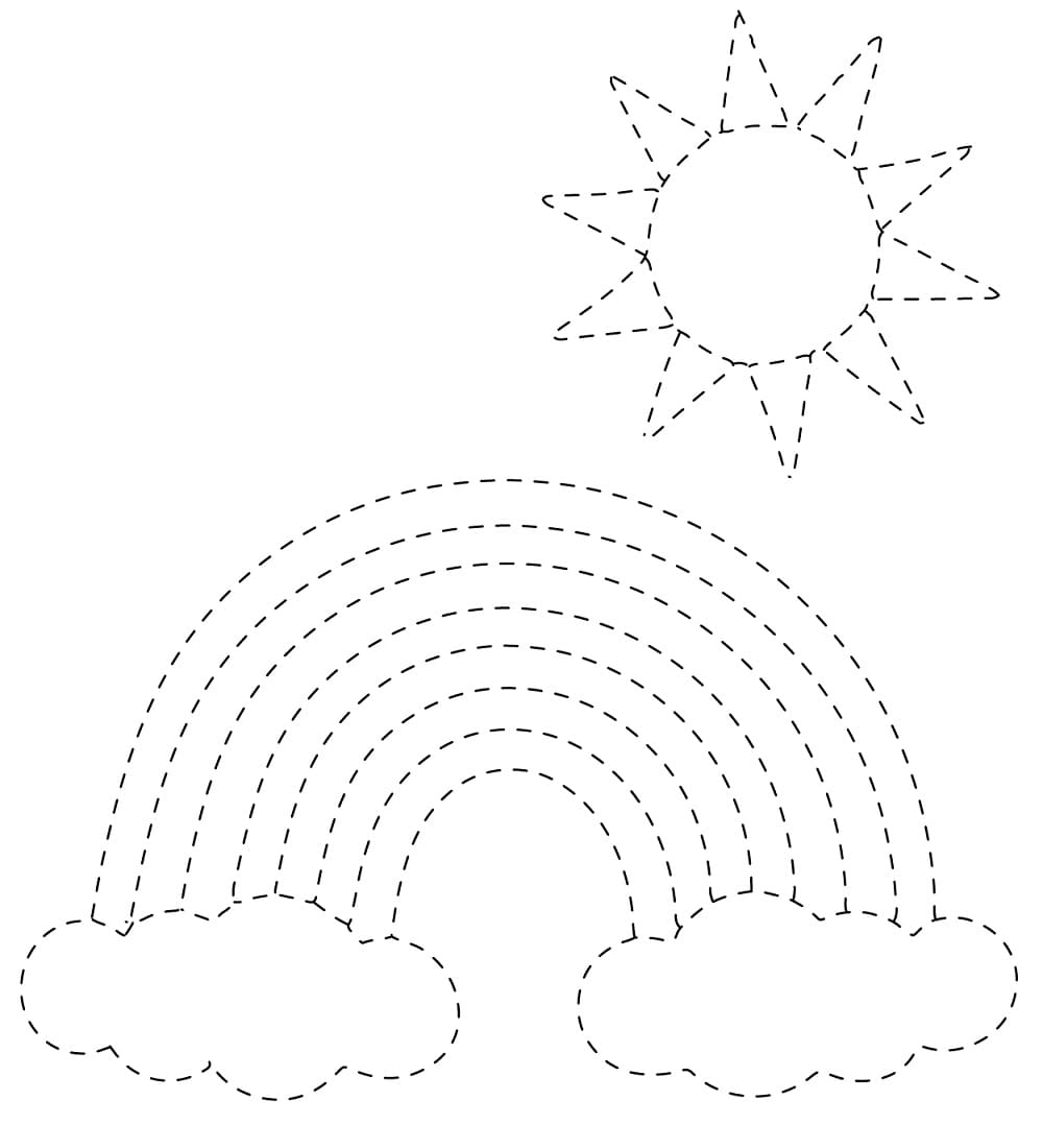 Rainbow and Sun Tracing coloring page