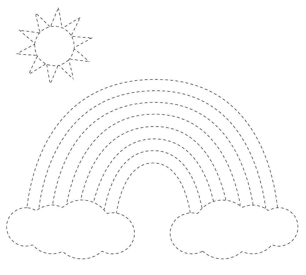 Sun and Rainbow Tracing coloring page