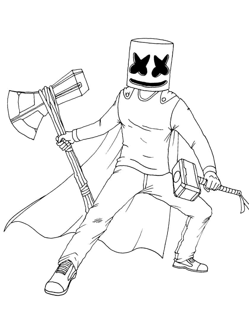 Thor Marshmello coloring page