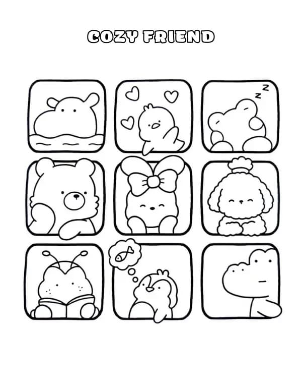 Cozy Friend Characters coloring page