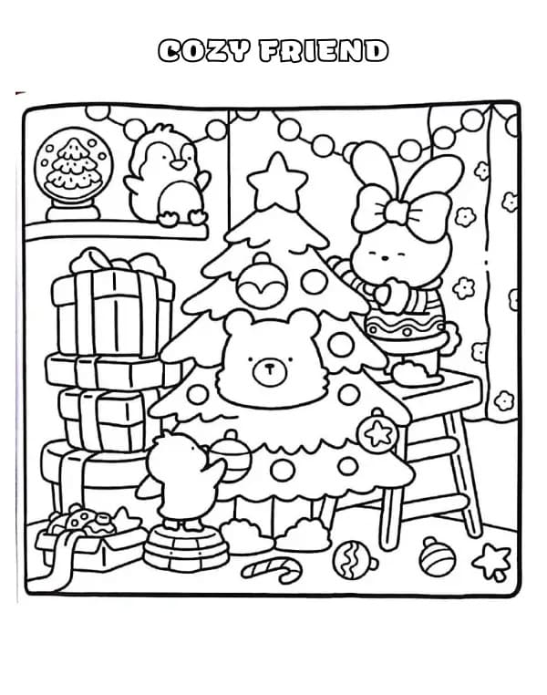 Cozy Friend Christmas coloring page