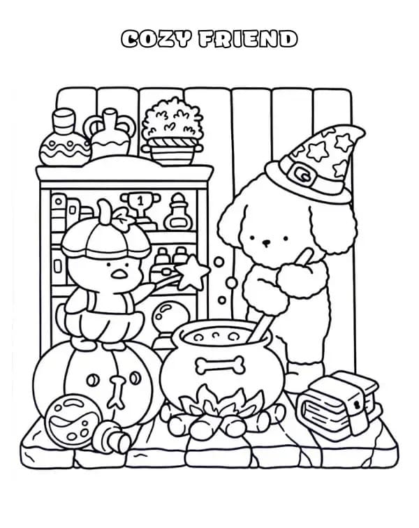 Cozy Friend Halloween coloring page